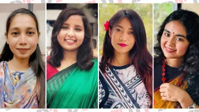 ছাত্রদলের নেত্রী জান্নাতুল ফেরদৌস নাসরিন, মানসুরা আলম, সায়রা চন্দ্রা চাকমা, মুনমুন ইসলাম ঋতু (বাম থেকে)