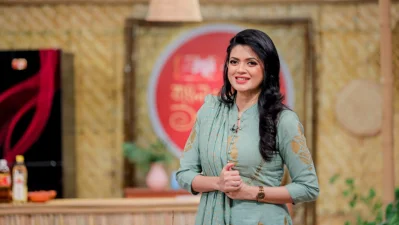 &lsquo;রাঁধুনী-র রান্নাঘর: বাংলার সেরা ১০০ রেসিপি&rsquo; অনুষ্ঠানের সেটে নাবিলা/সৌজন্য
