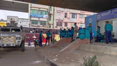 মহাখালী আমতলী মোড়ে প্রস্তুত রাখা হয়েছে পুলিশের জলকামান/সংগৃহীত